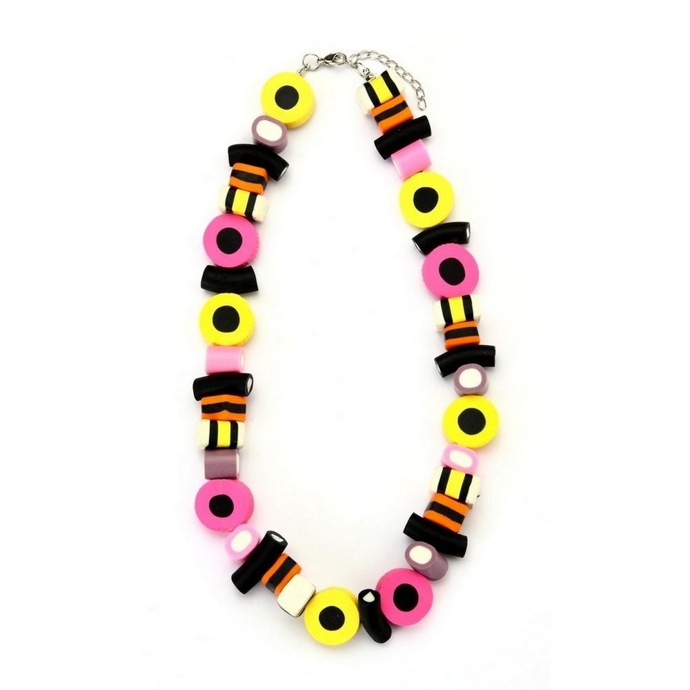 Bead string necklace resin liquorice allsorts multicoloured