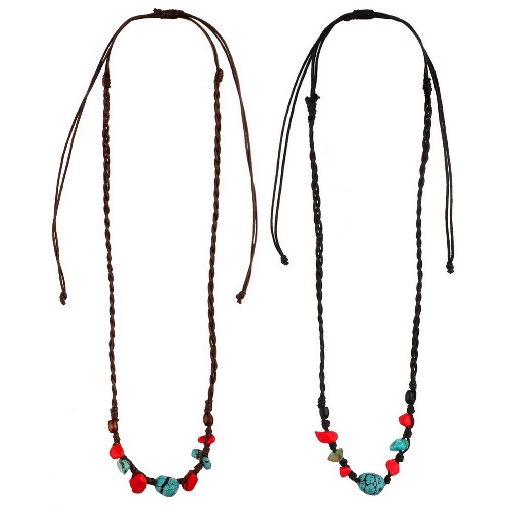 Bead string necklace cord jasper chip red & turquoise