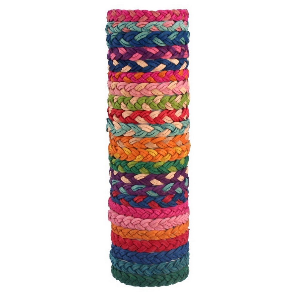 Bracelet leather bright colour woven assorted colours