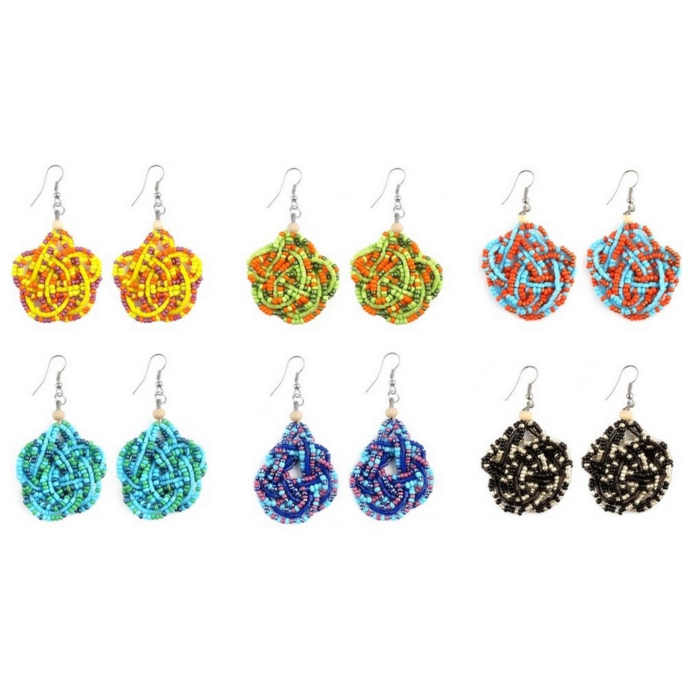 Drop earring bead woven flower Assorted Colours