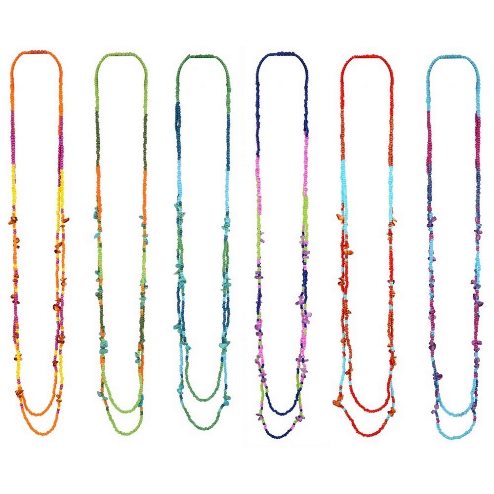 Long necklace bead bright 5 strand with chips