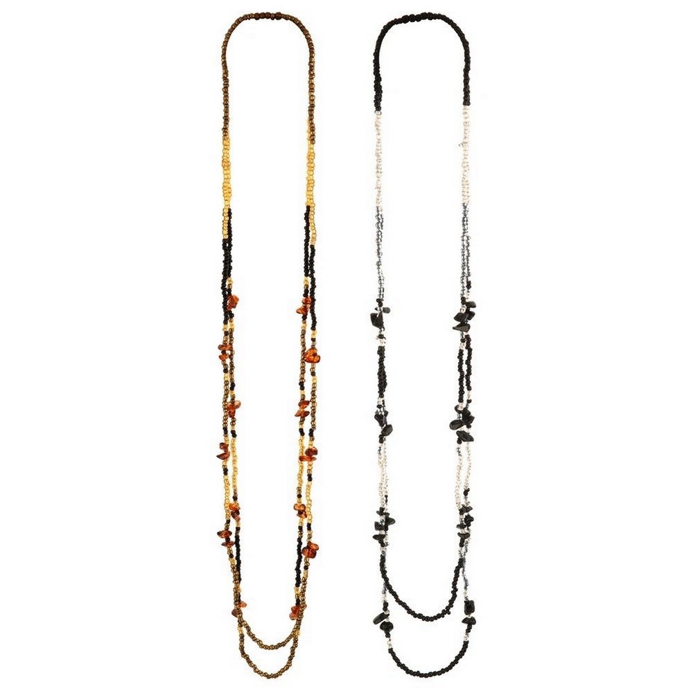Bead string necklace strand with stations 75cm black & amber