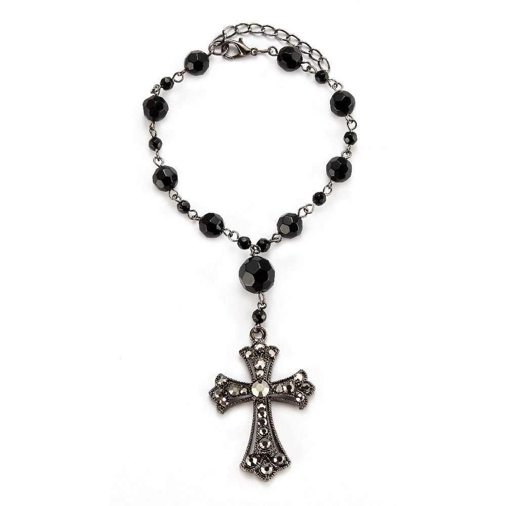 Bracelet crystal glass faceted beads with cross