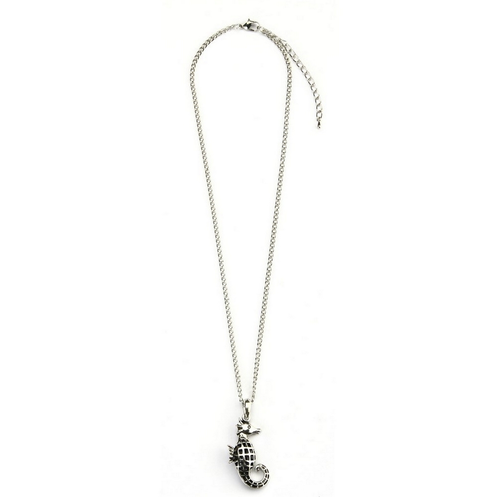 Necklace with a pendant hollow fretwork seahorse