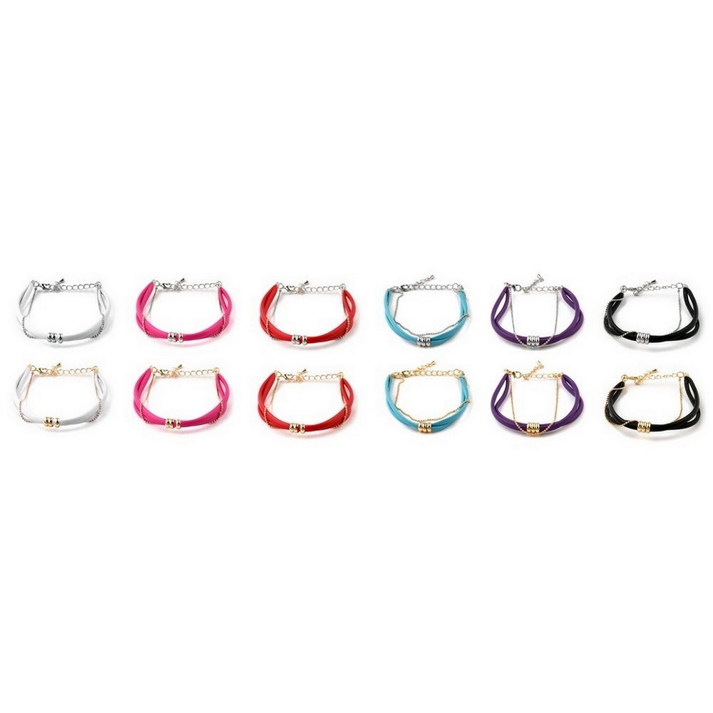 Bracelet leather fine 3 ball chain