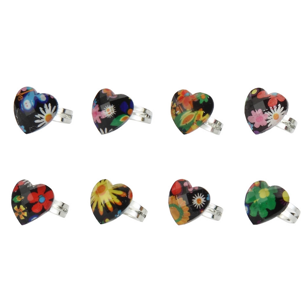 Ring acrylic floral facet heart
