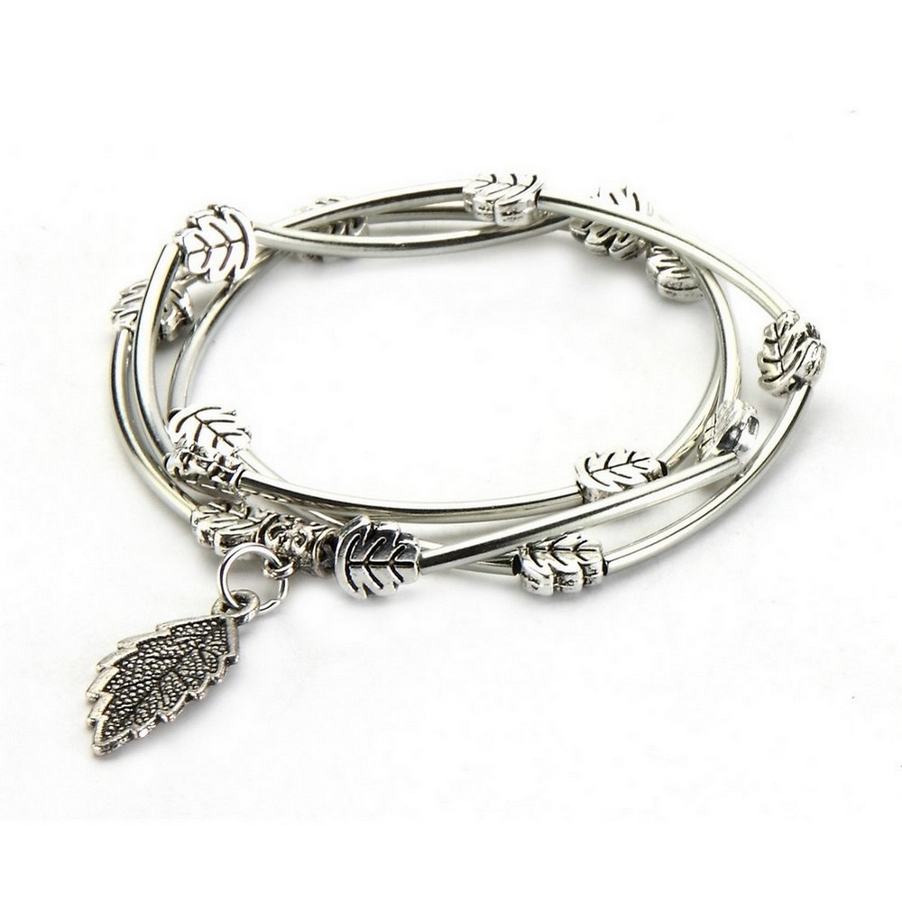 Wrap bracelet tube bead with leaves