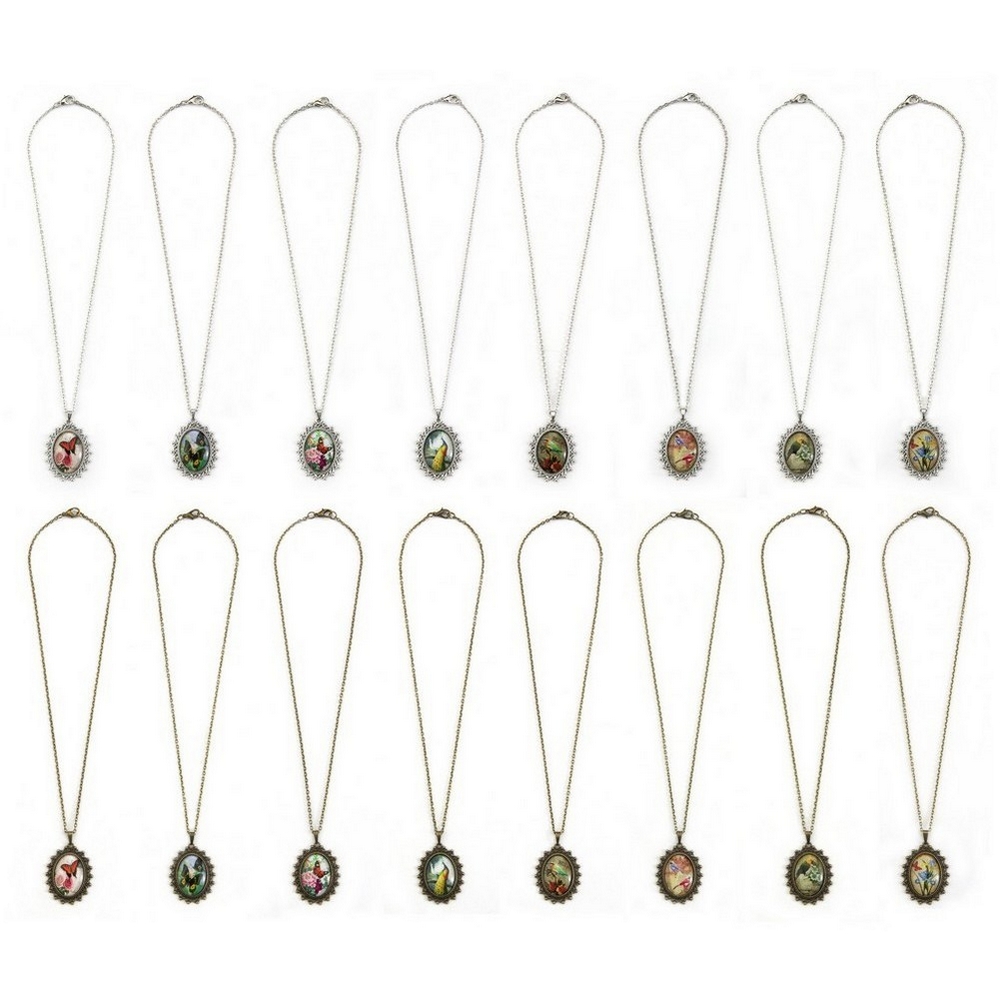 Necklace with a pendant glass butterflies & birds gallery