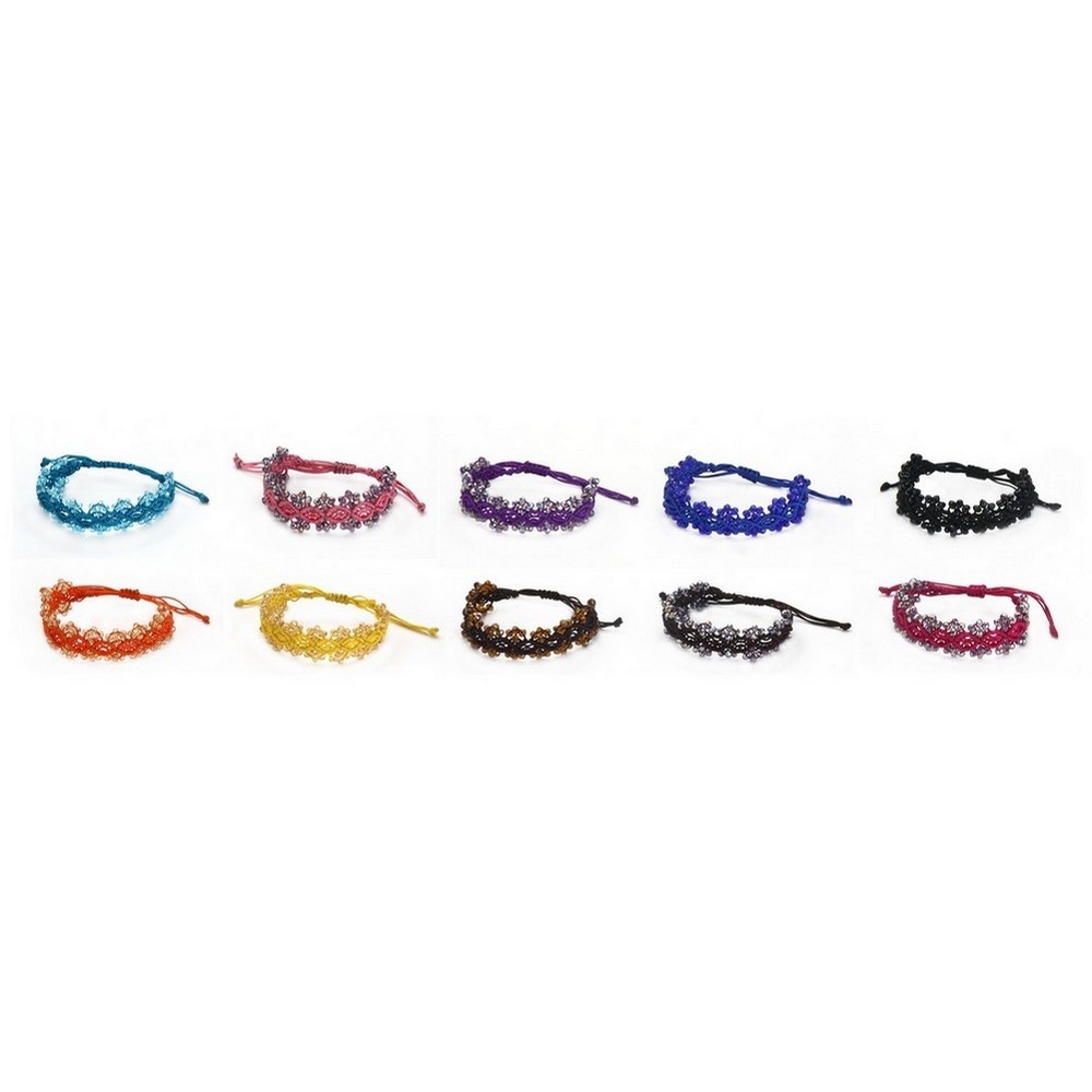 Bracelet crystal glass & satin lace & facet bead
