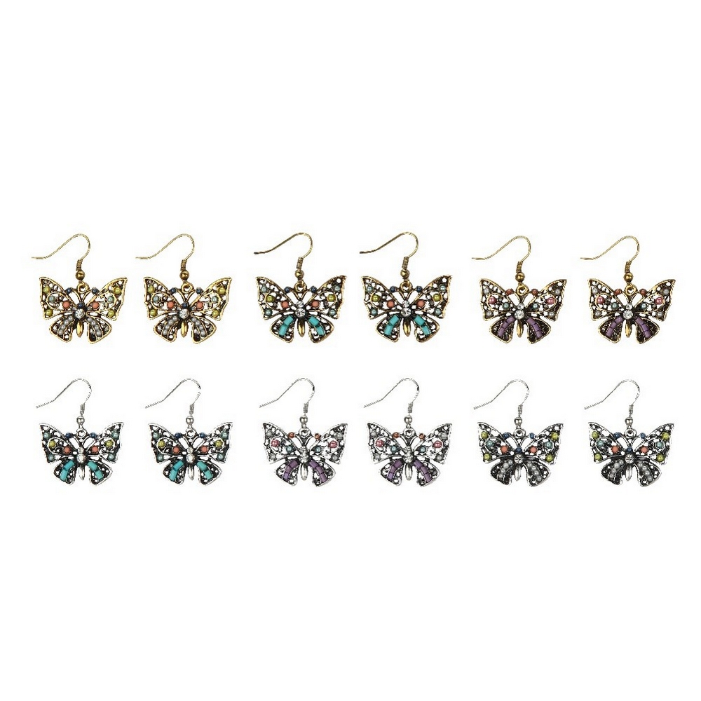 Drop earring bejewelled butterfly