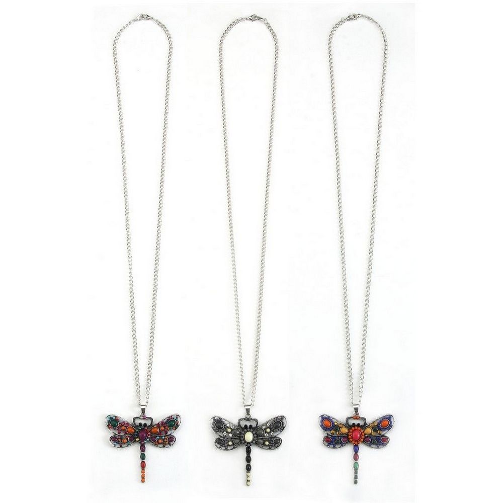 'Any length' necklace with a pendant enamle bejewelled dragonfly Assorted Colours