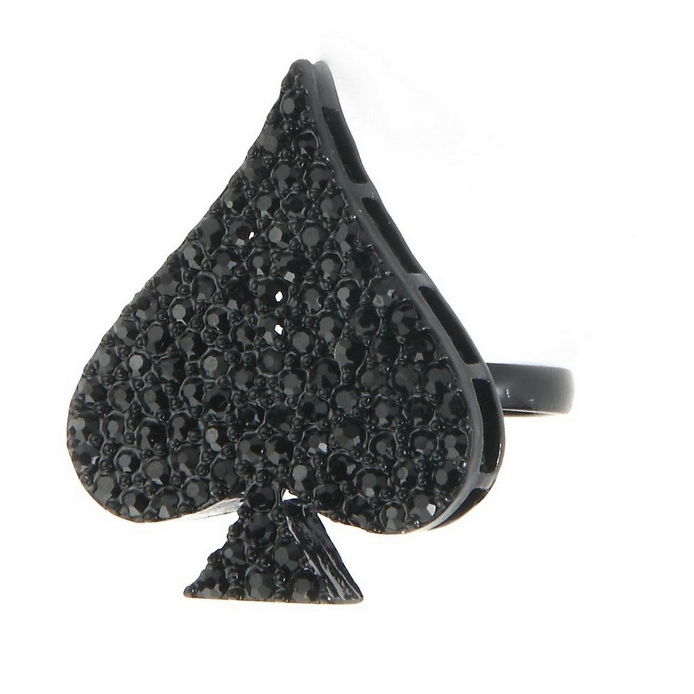 Ring crystal glass ace of spades 22x28mm black