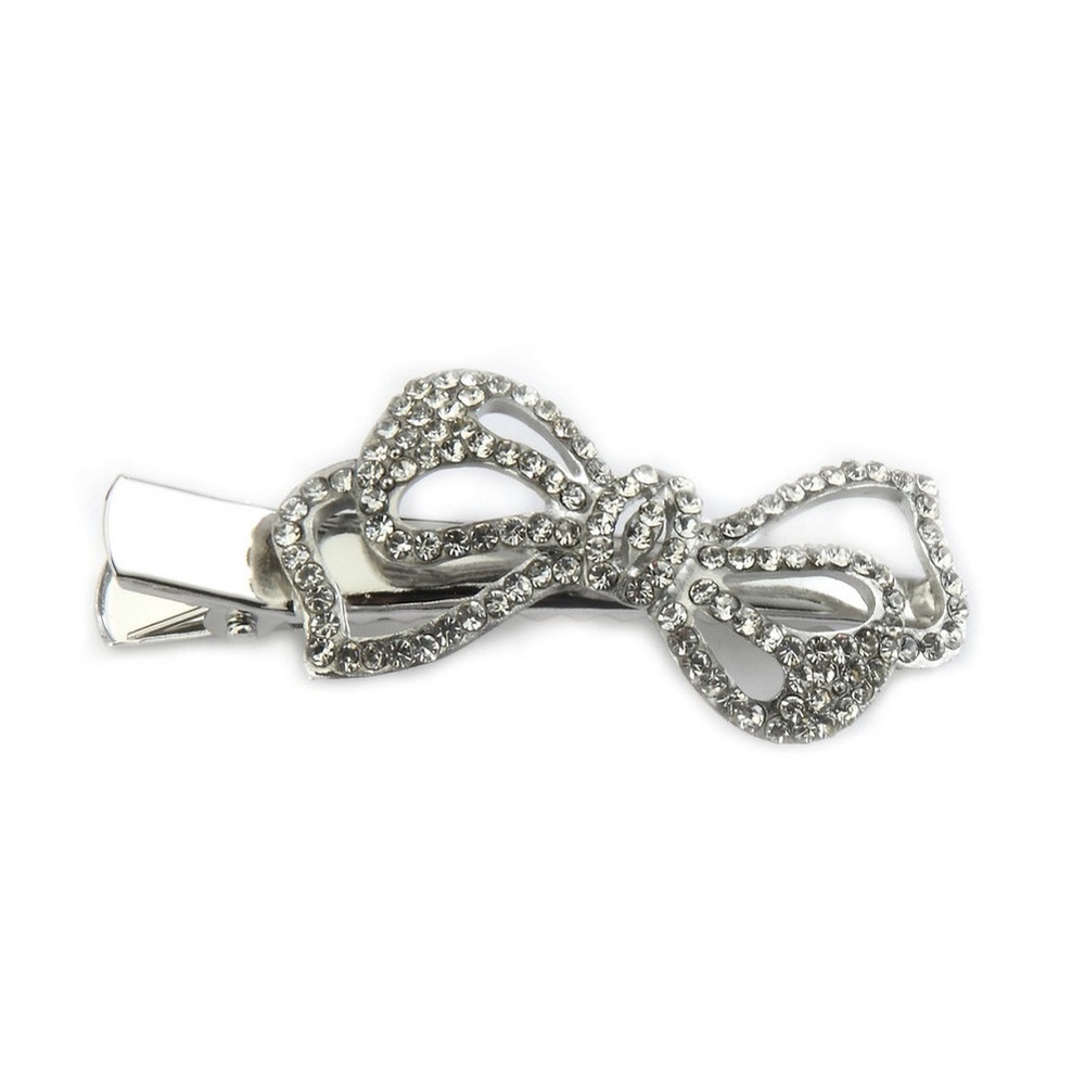 Hairwear crystal glass bow 6cm silver