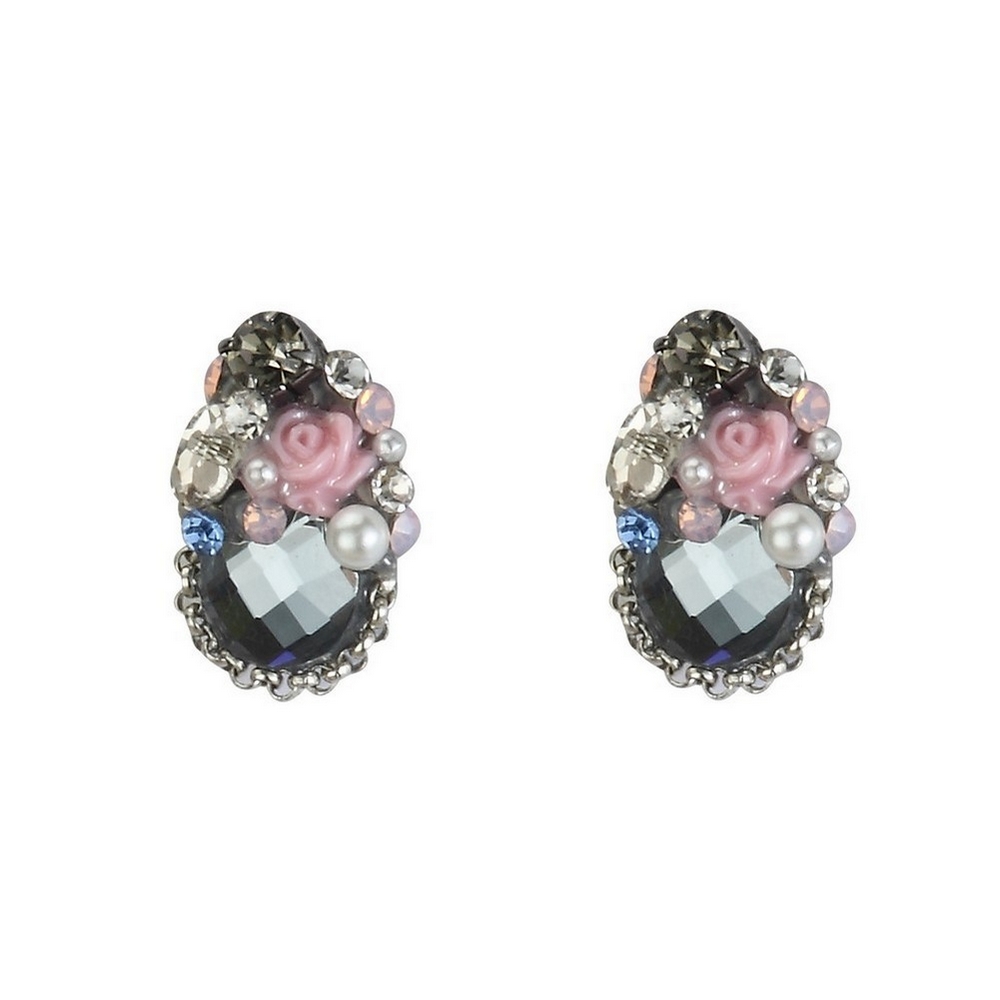 Stud earring glass vintage rose pearl cluster 15mm
