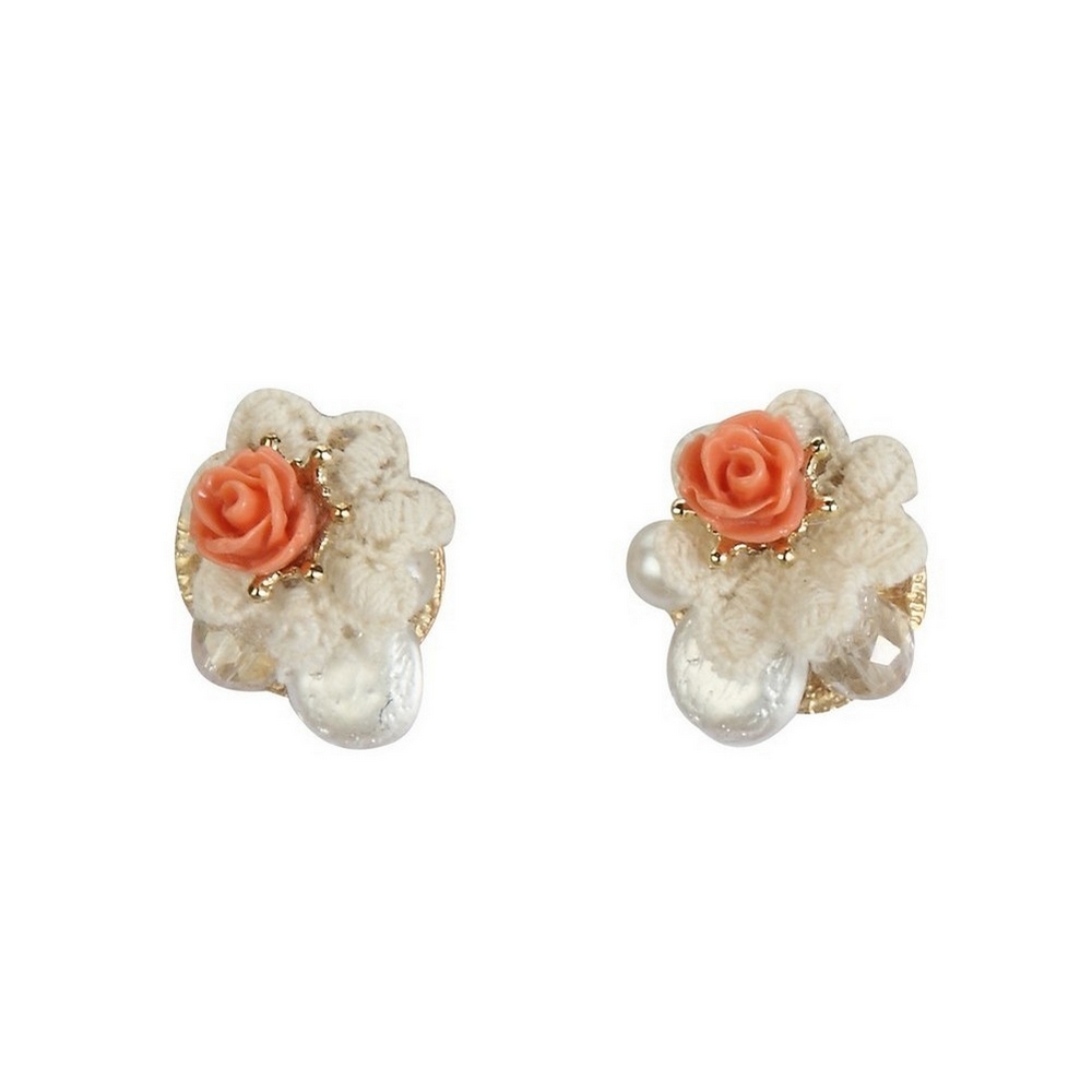 Stud earring glass vintage rose facet teardrop 20mm