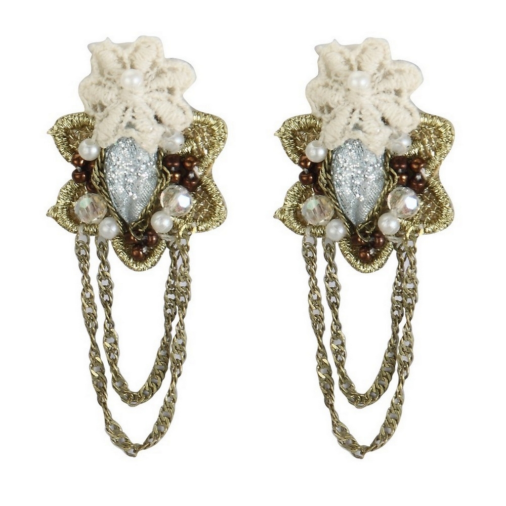 Stud earring acrylic victoriana lace flower chain loop 50mm