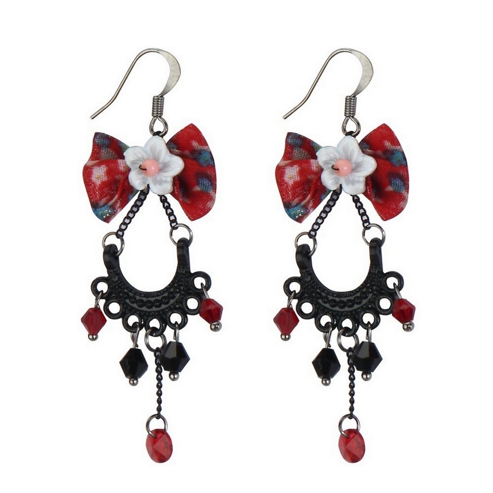 Drop earring satin romantic bow 65mm
