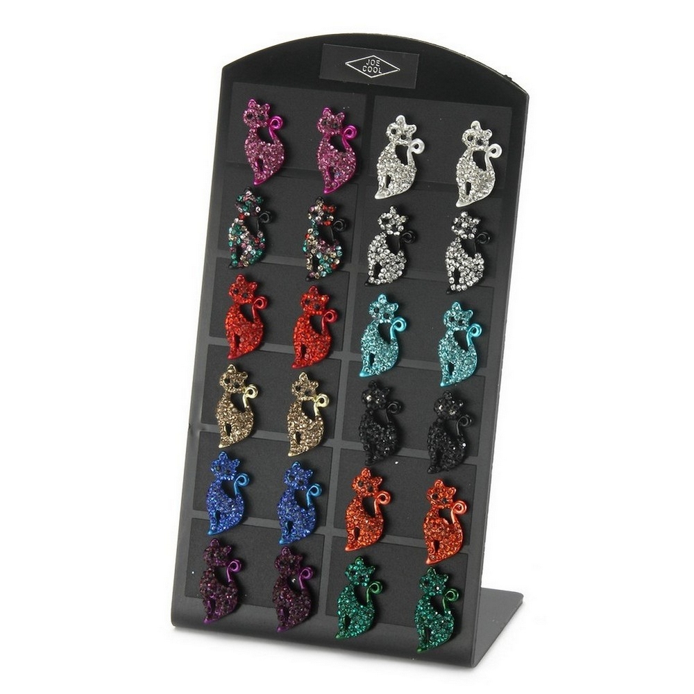 Stud earring crystal glass glamorous cat 18mm