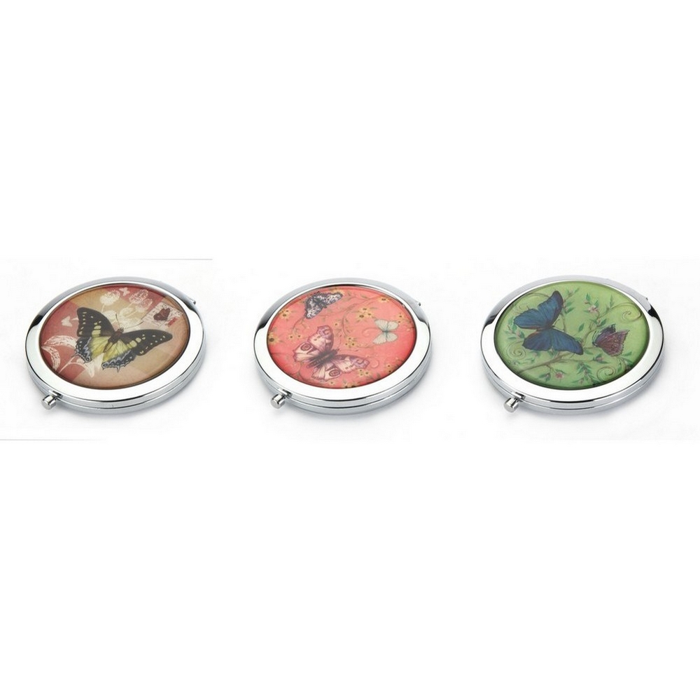 Compact mirror glass & aluminium butterfly assorted colours
