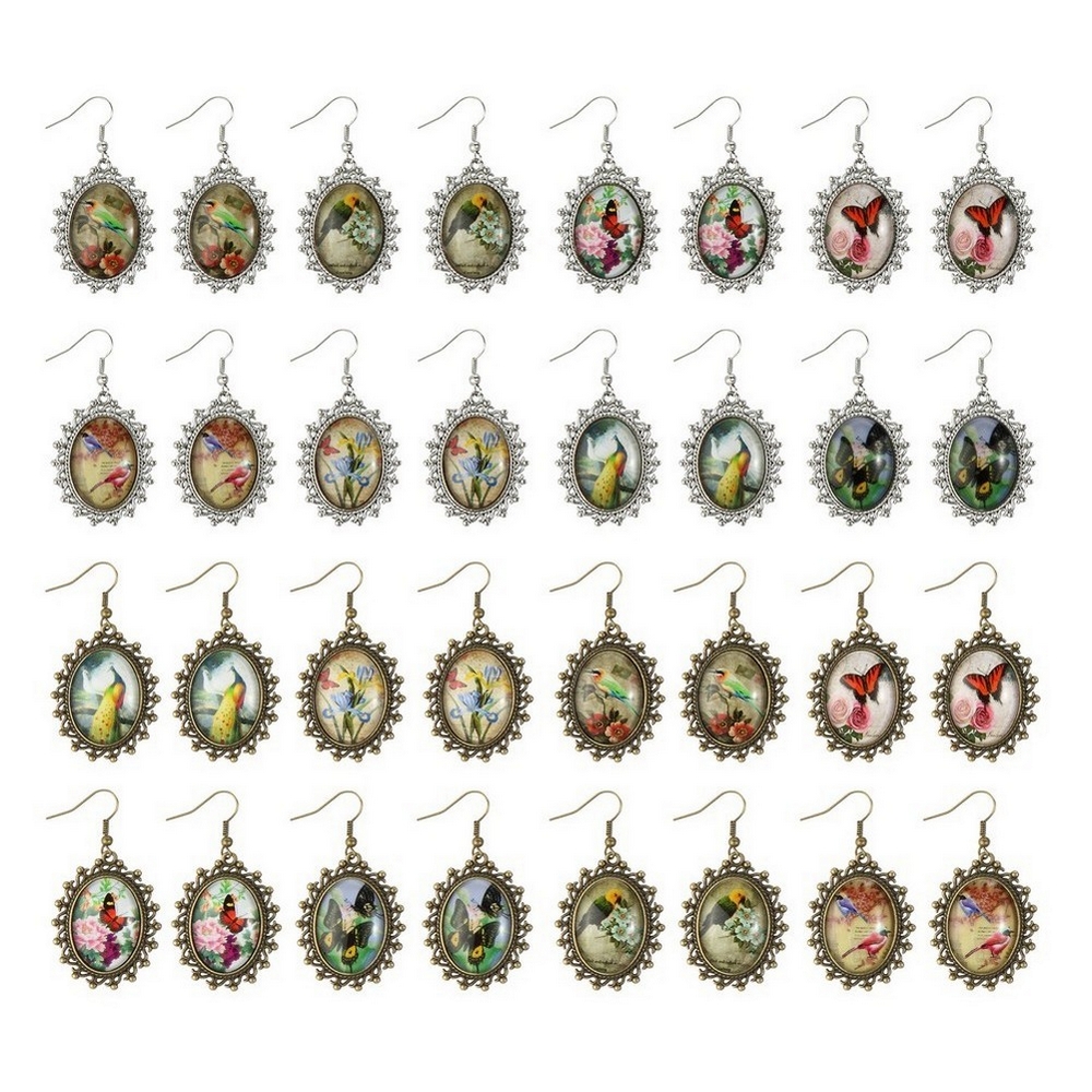 Drop earring birds butterflies & flowers