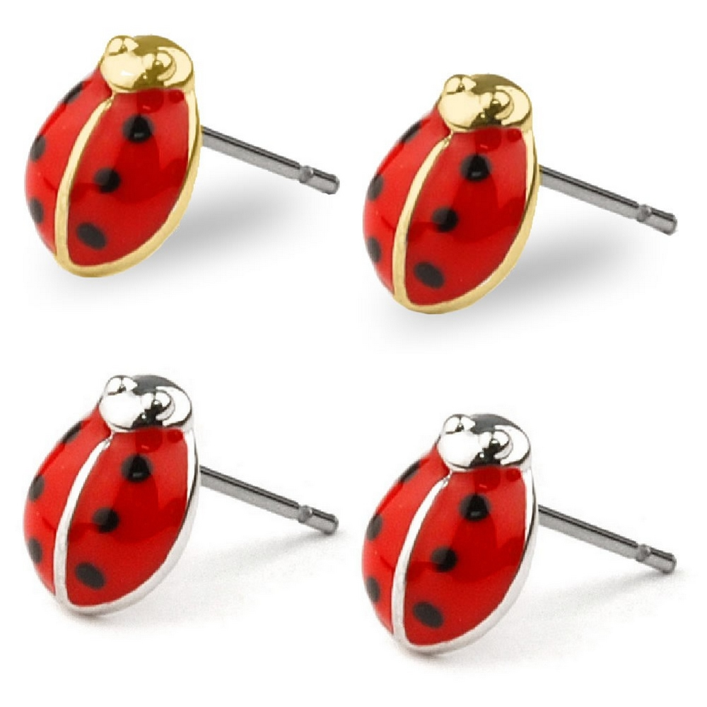 Stud earring enamel ladybird red & black