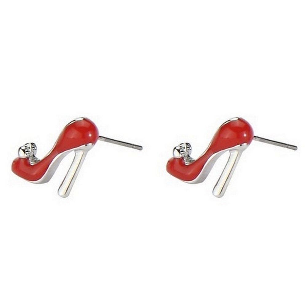 Stud earring high heel shoe red silver