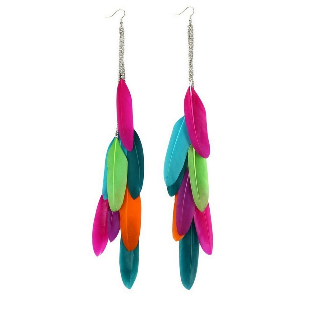 Drop earring feather multi colour