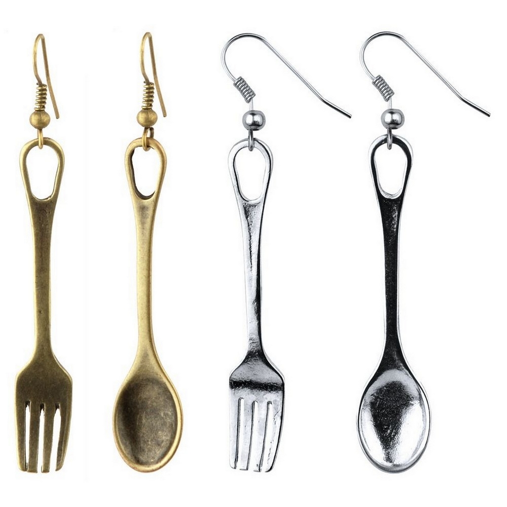 Drop earring fork & spoon antique gold&silver