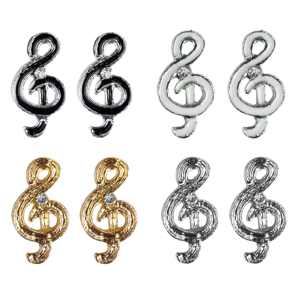 Stud earring enamel treble clef assorted colours