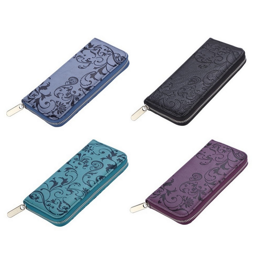 Zip wallet embossed trailing flowers