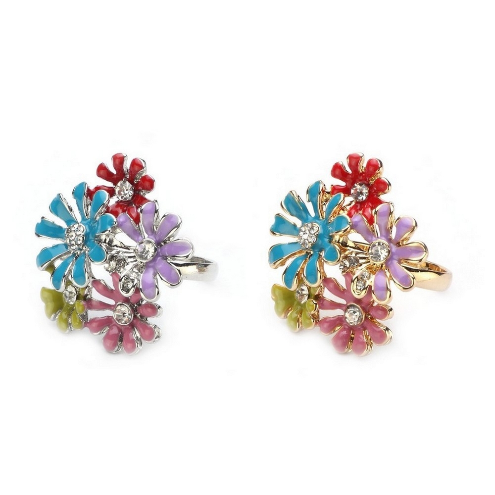 Ring enamel & crystal glass floral bouquet