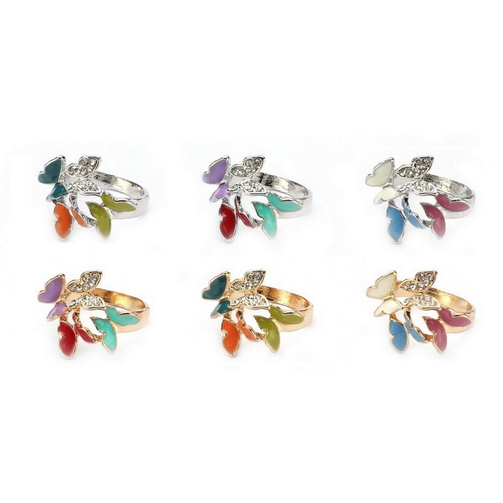 Ring enamel & crystal glass fluttering butterflies