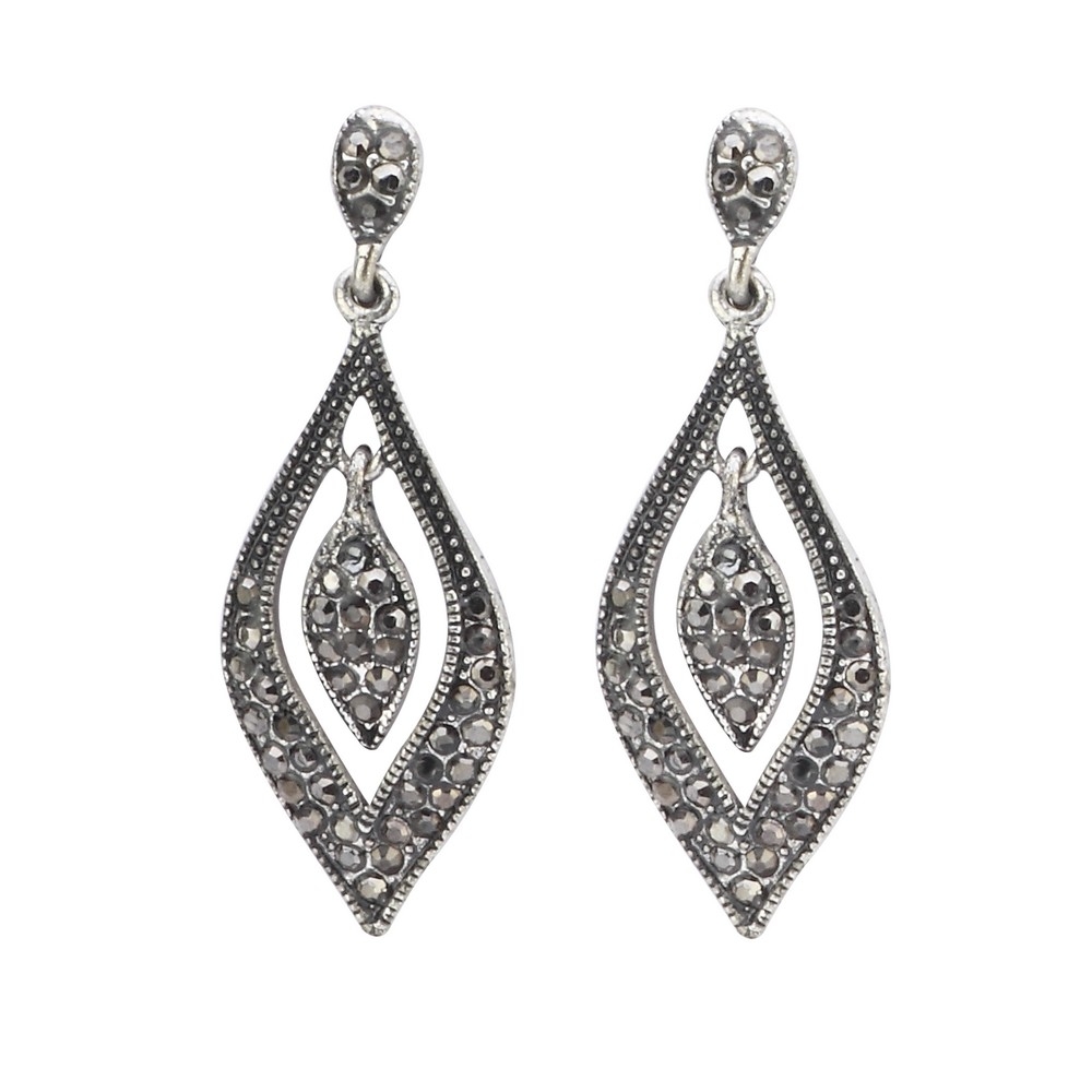Drop earring crystal glass marcasite silver