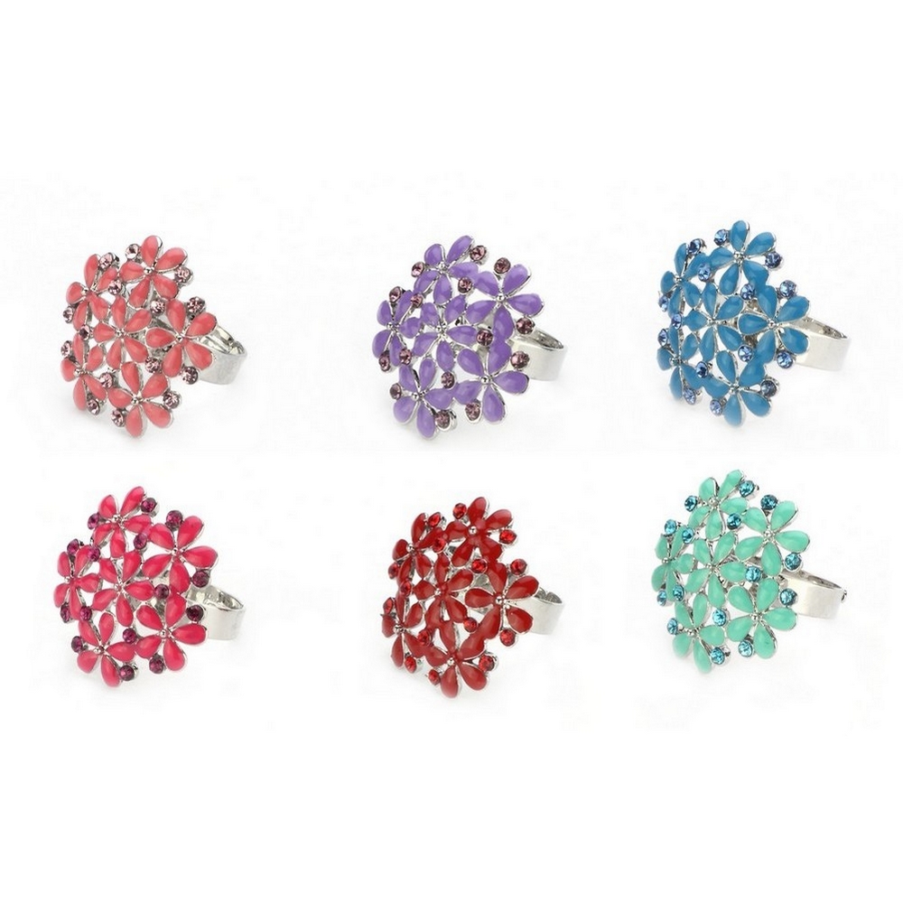 Ring enamel & crystal glass flower bunch