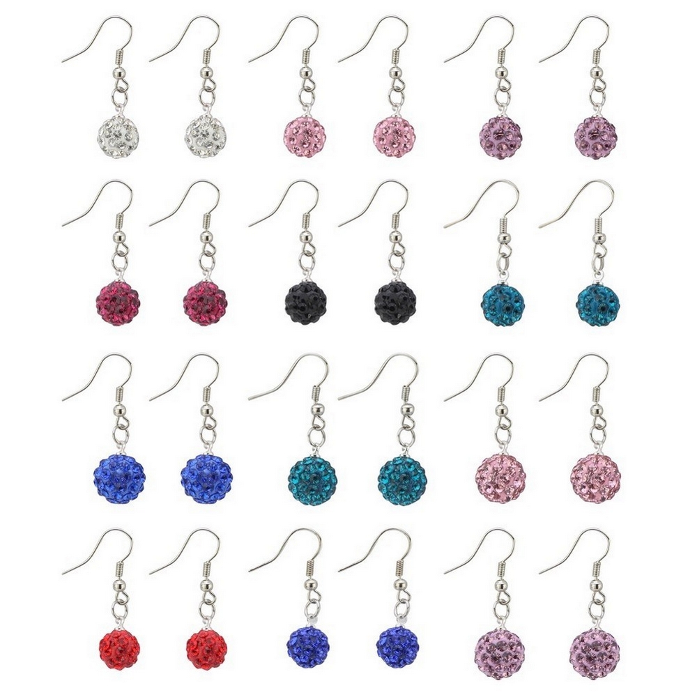 Drop earring crystal glass & resin shamballa bead