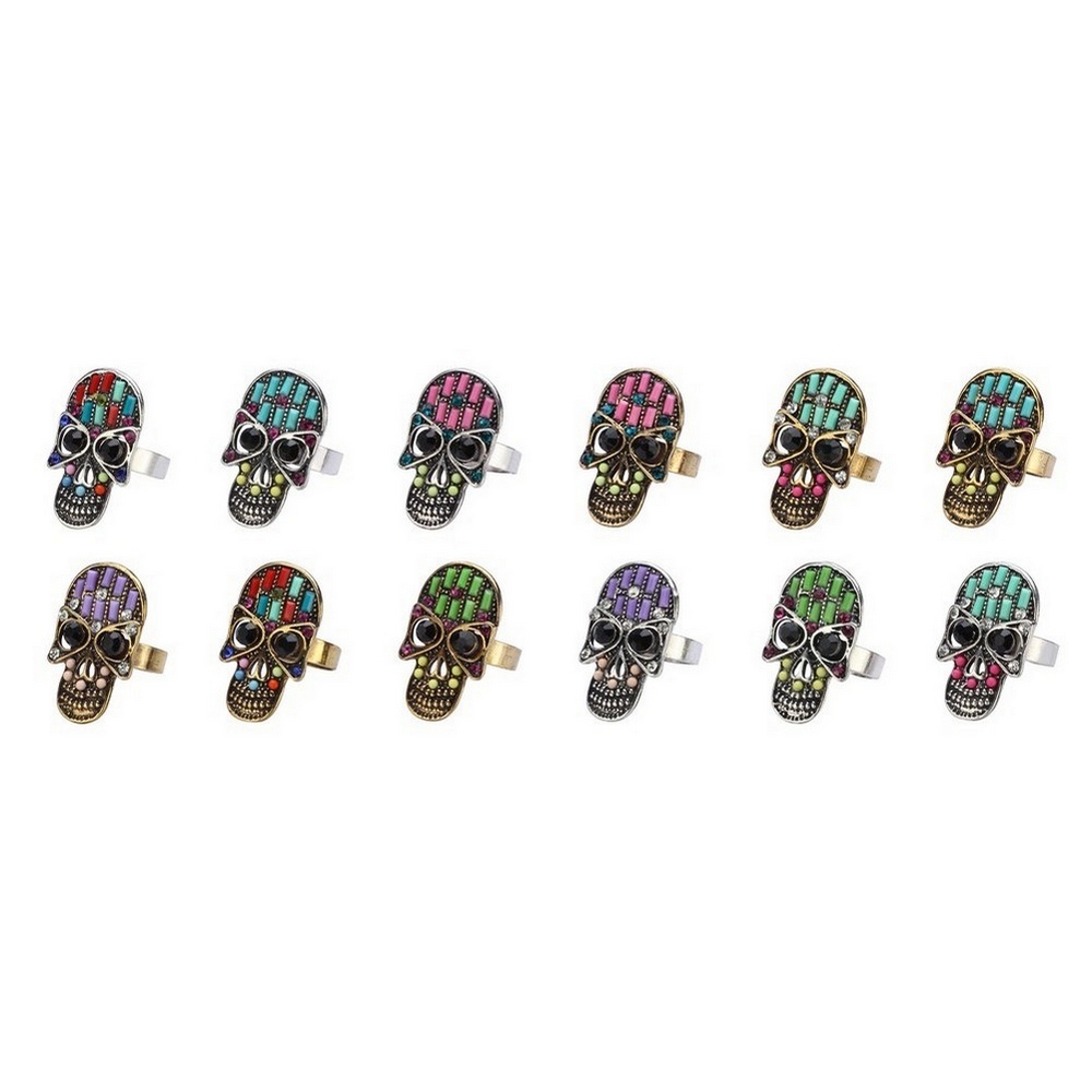 Ring enamel & crystal glass skull 30mm
