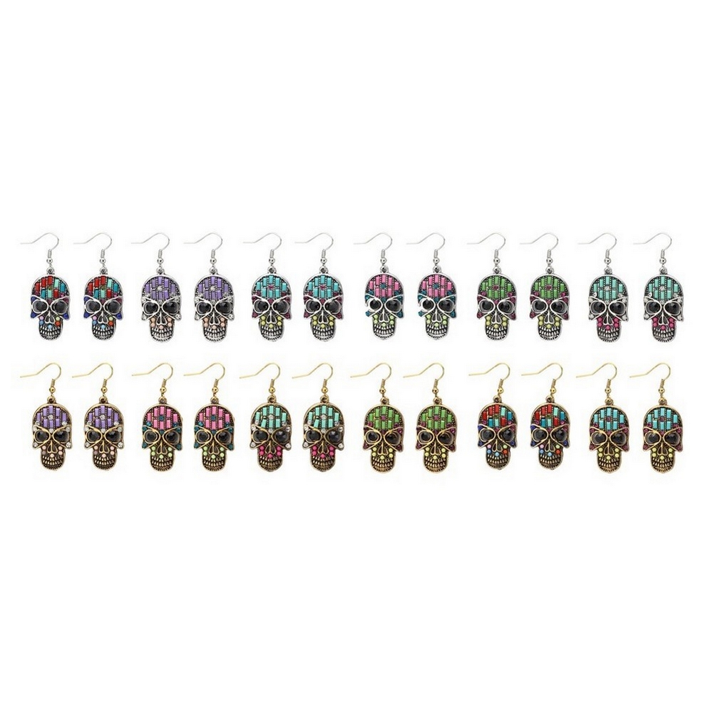 Drop earring enamel & crystal glass skull