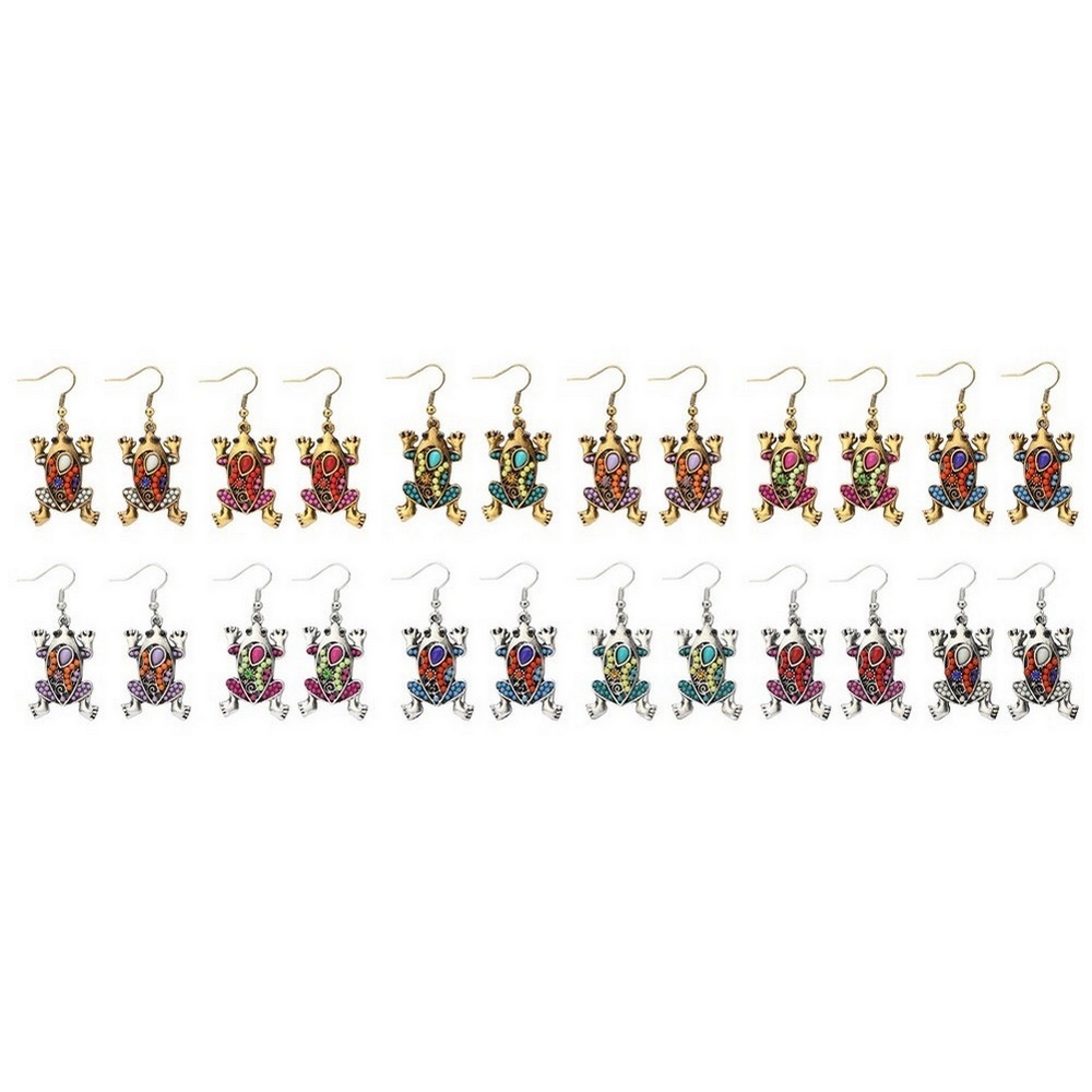 Drop earring enamel & crystal glass frog