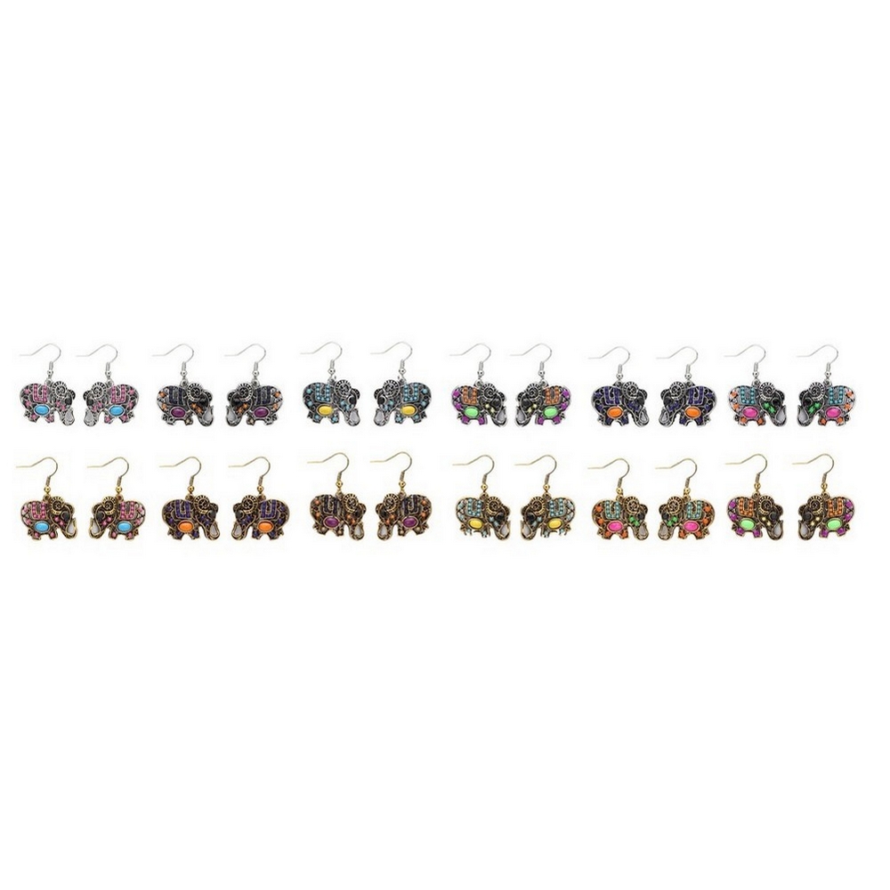 Drop earring enamel & crystal glass elephant