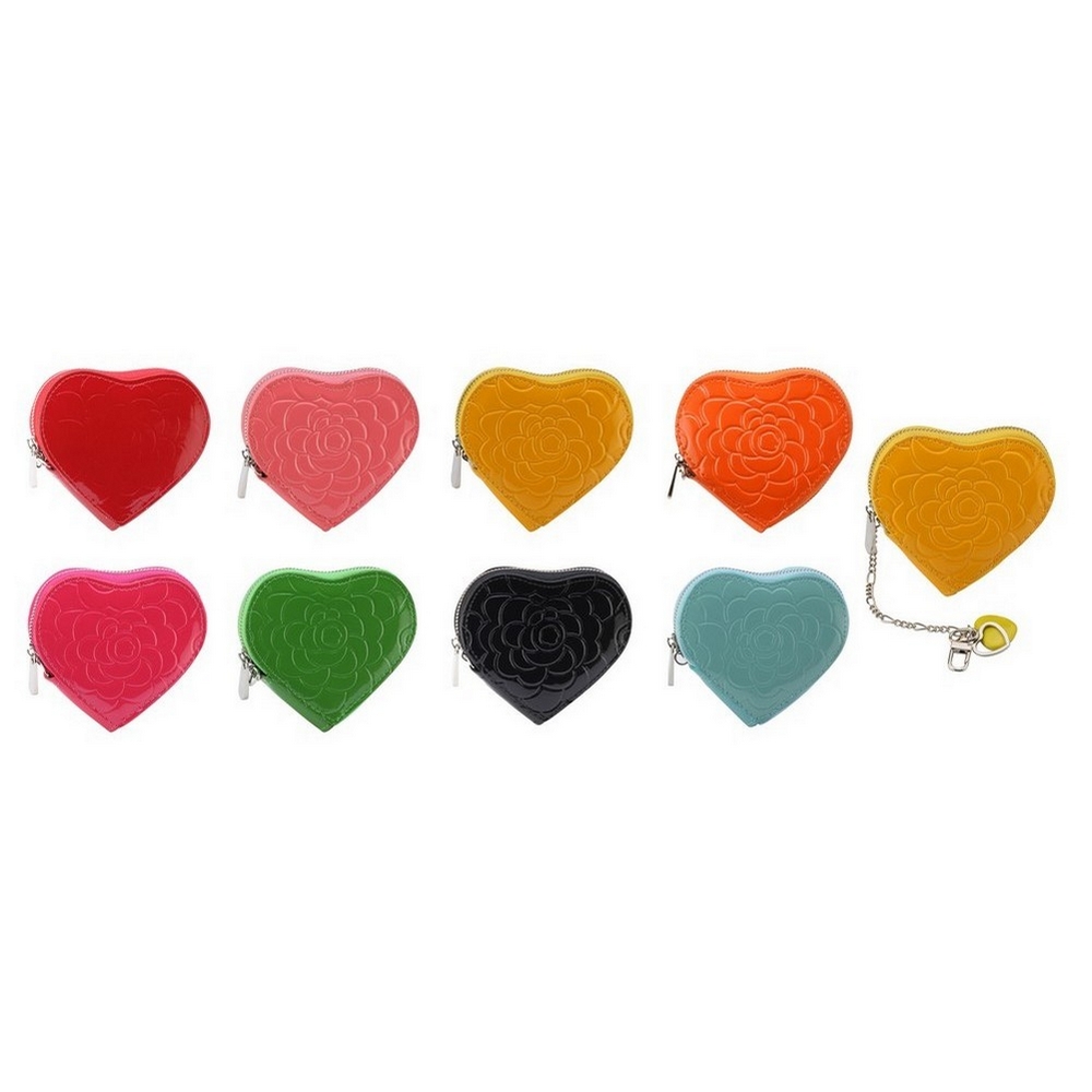 Coin purse heart shape with flower embossing