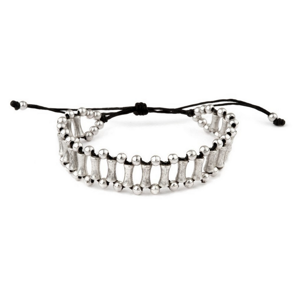 Bracelet cord multi bar with pull tie silver