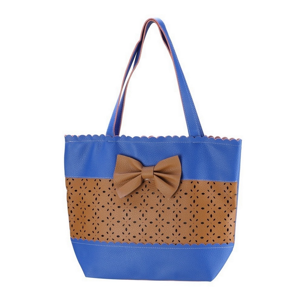 Shopper bag punched perforare with bow blue & brown