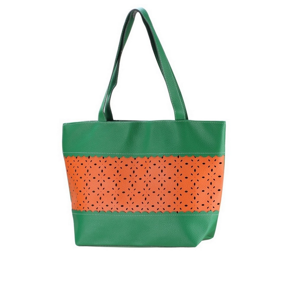 Shopper bag punched 43x30x13cm green & orange