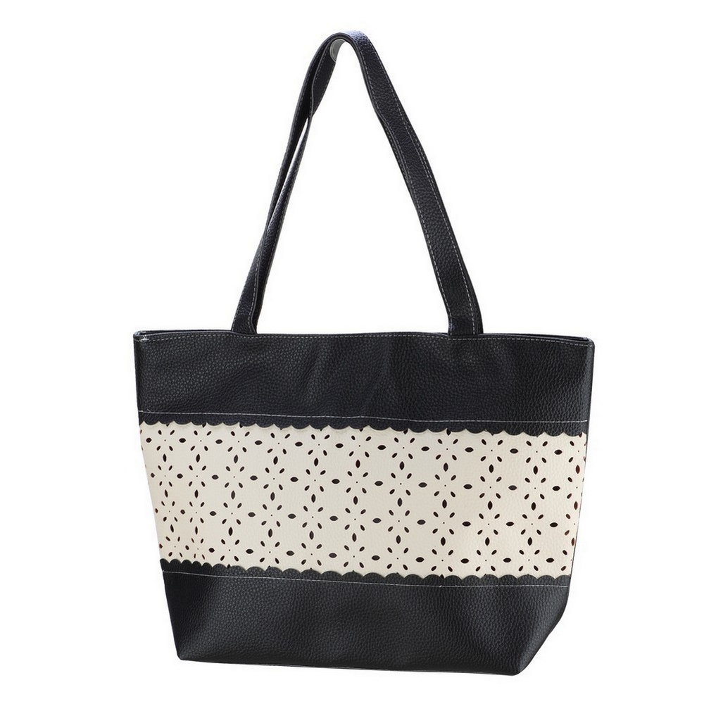 Shopper bag punched 43x30x13cm black & cream