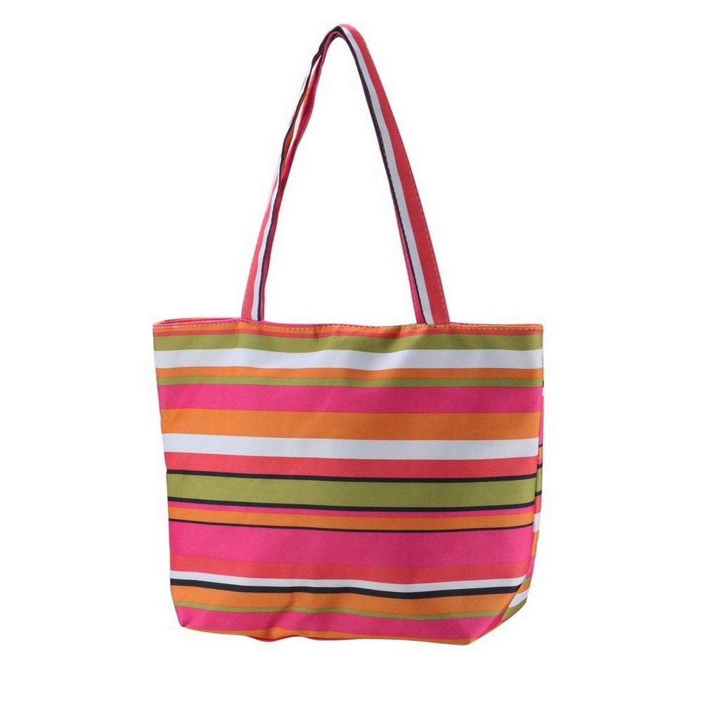 Shopper bag cotton stripes 45x32x12cm multicoloured & pink