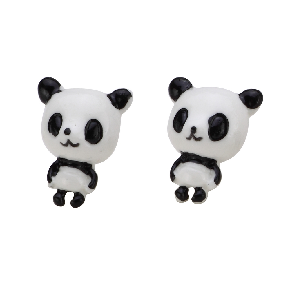 Stud earring resin little kawaii panda black & white