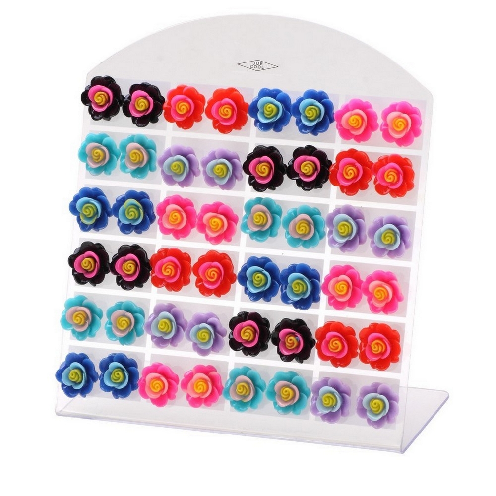 Stud earring resin two tone flower
