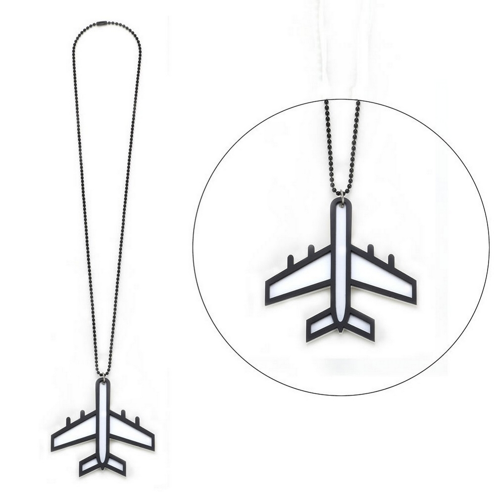 Necklace with a pendant acrylic aeroplane on a ball chain black