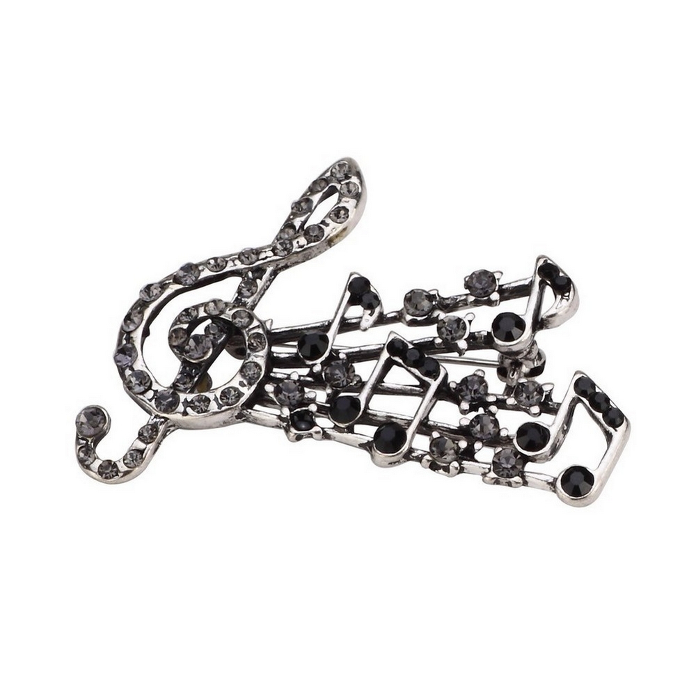 Brooch crystal glass treble clef & music notes