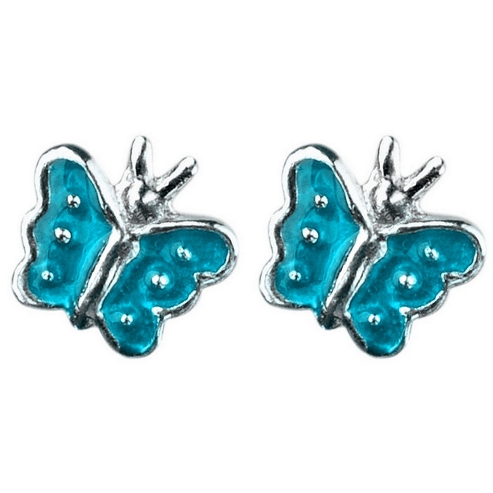 Stud earring 925 silver & enamel butterfly turquiose